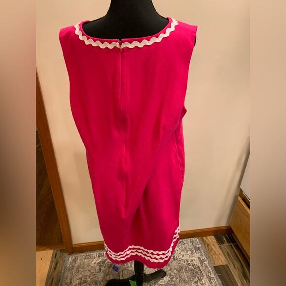 Talbots 16W Hot Pink v Neck sheath dress white detailing - Picture 4 of 7